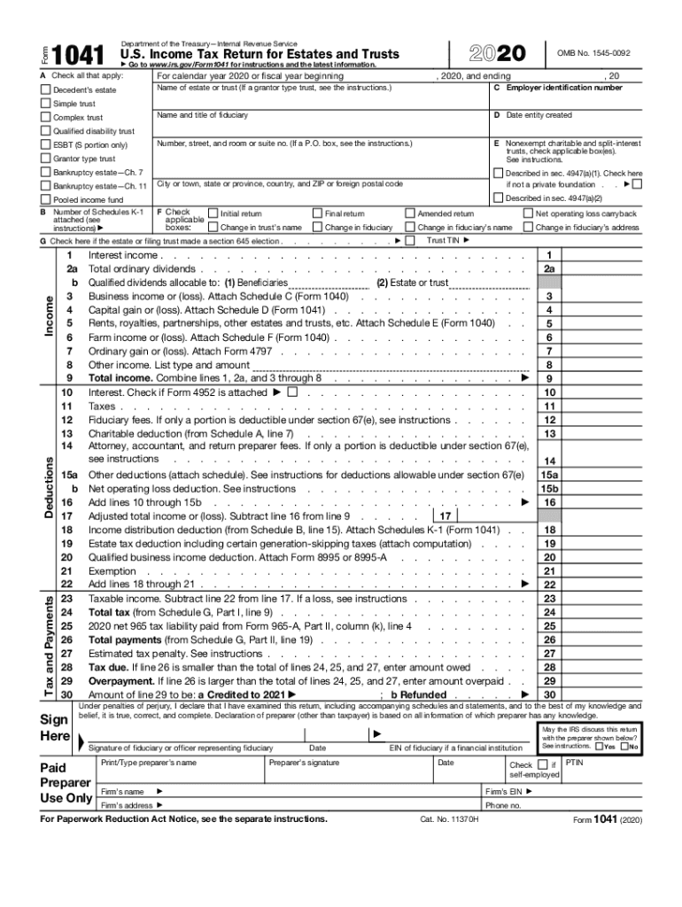 Irs 1041 20202024 Form Fill Out and Sign Printable PDF Template