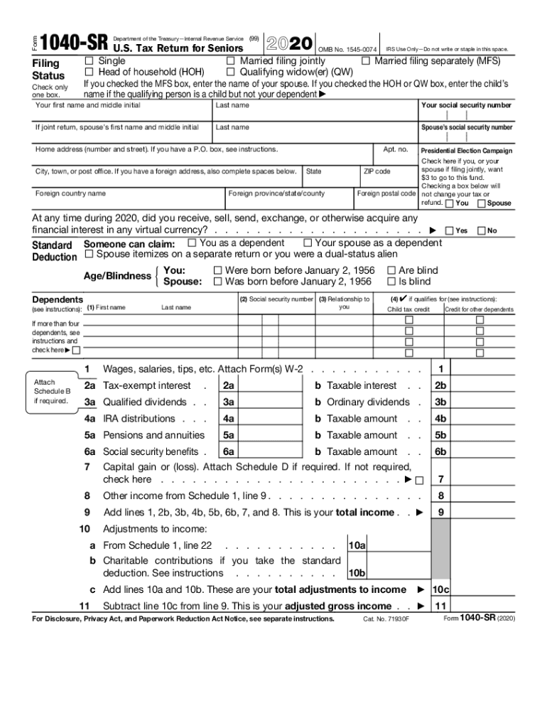 Form 1040 SR, U S Tax Return For Seniors Internal - Fill Out and Sign