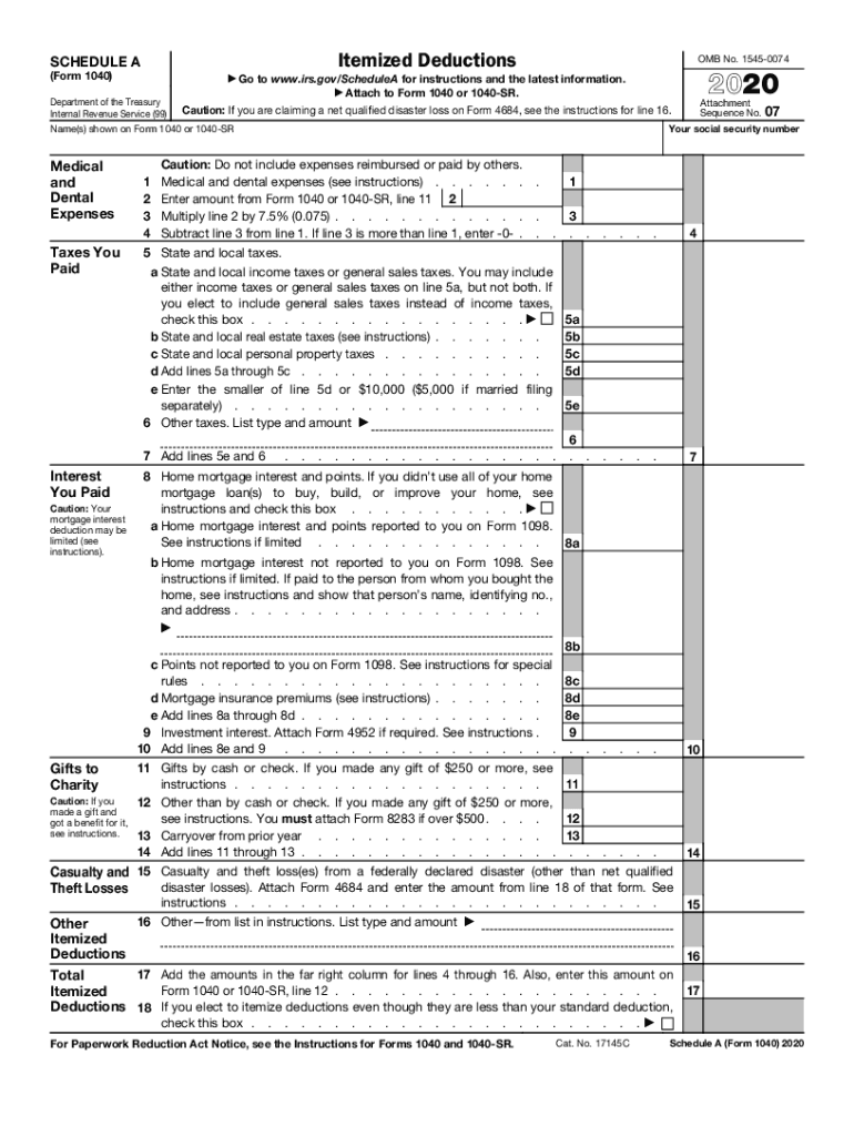  Form 1040 Schedule a 2020