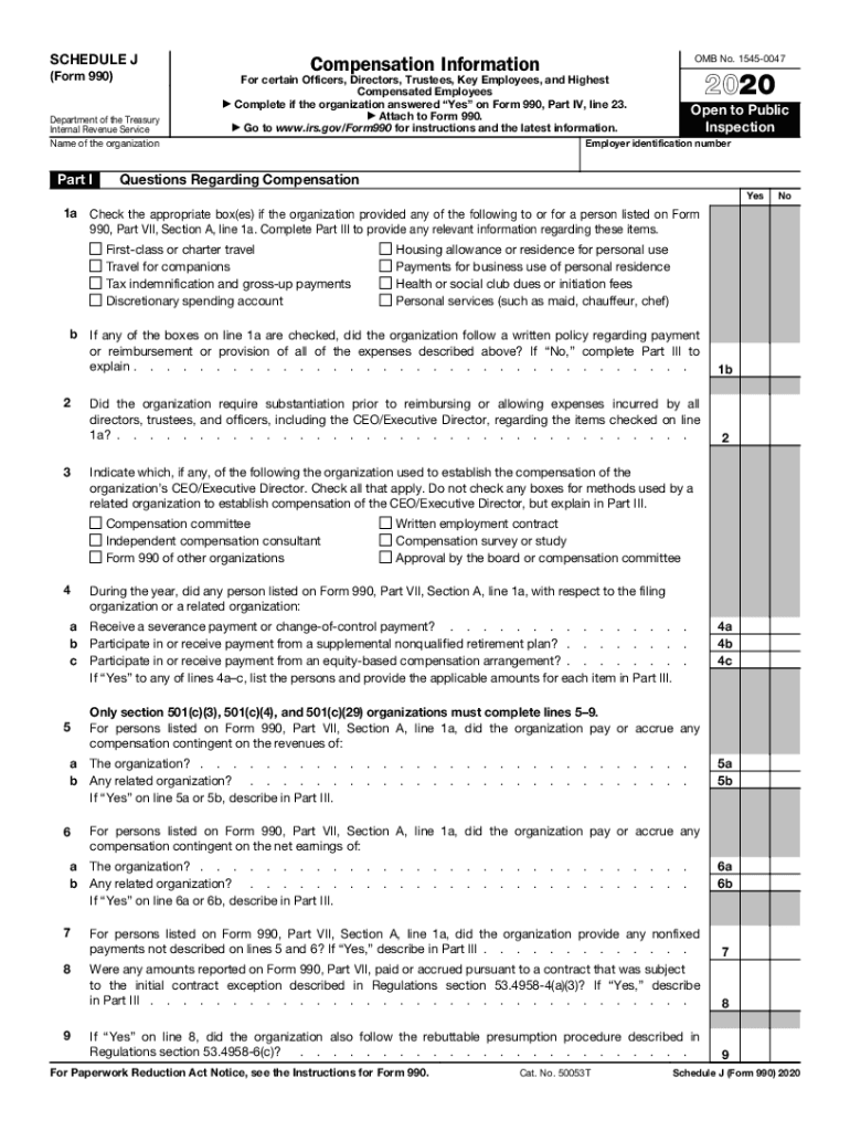  Schedule J Form 990 Compensation Information 2020