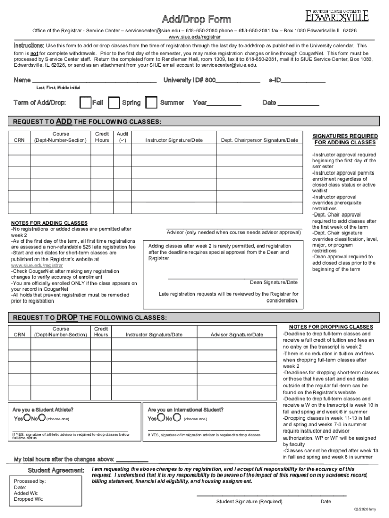 Add Drop Form Feb SIUE