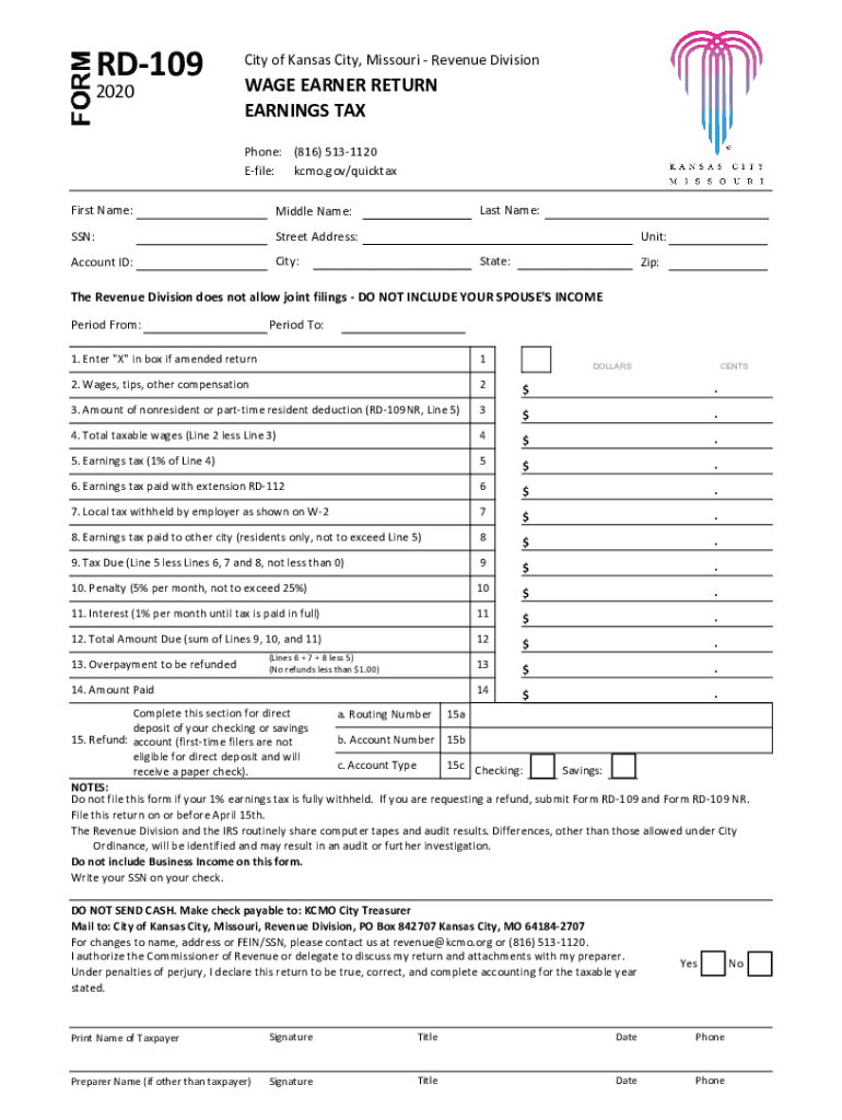Get and Sign RD 109 City of Kansas City, Missouri Revenue Division 2020-2022 Form
