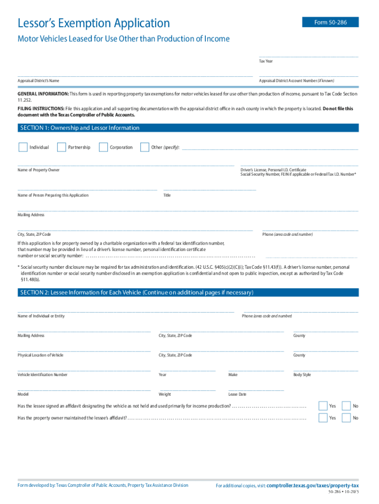  Lessor's Application for Personal Use Lease Automobile Exemption 50 286 Lessor's Application for Personal Use Lease Automobile E 2020