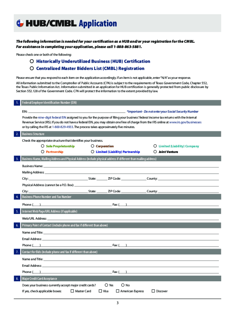  96 1321 Historically Underutilized Business HUB Certification and Centralized Master Bidders List CMBL Registration 2020-2024