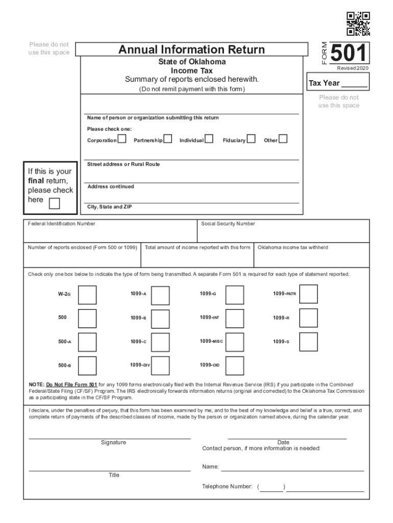  Form 501 Annual Information Return Summary of Reports 2020