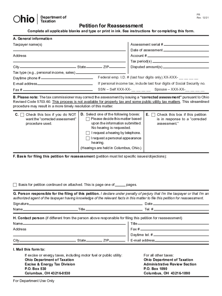 Petition for Reassessment Ohio  Form