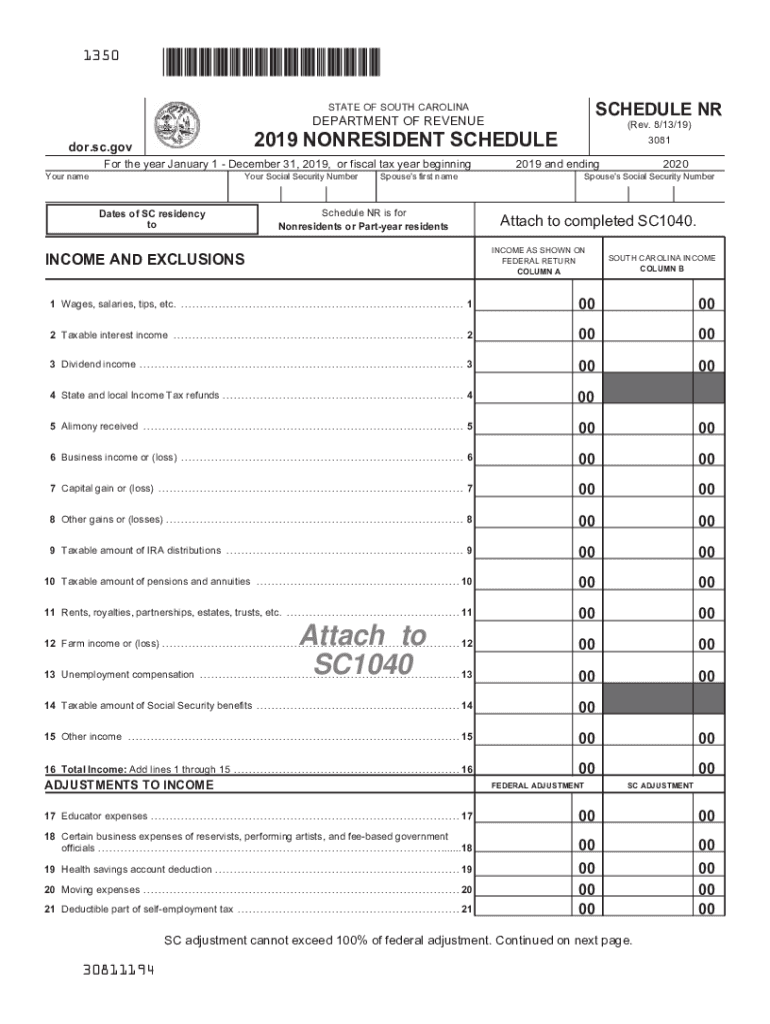  Attach to SC1040 SC Department of Revenue SC Gov 2020