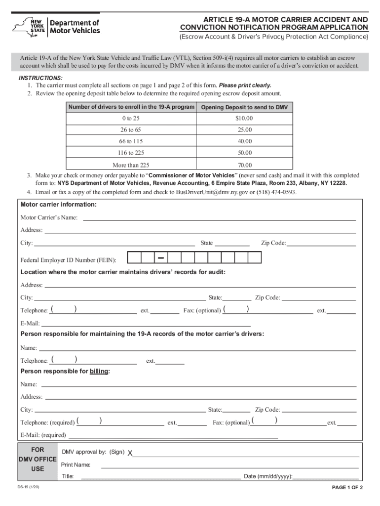  Article 19 a Motor Carrier Accident and Conviction Notification Program Application 2021