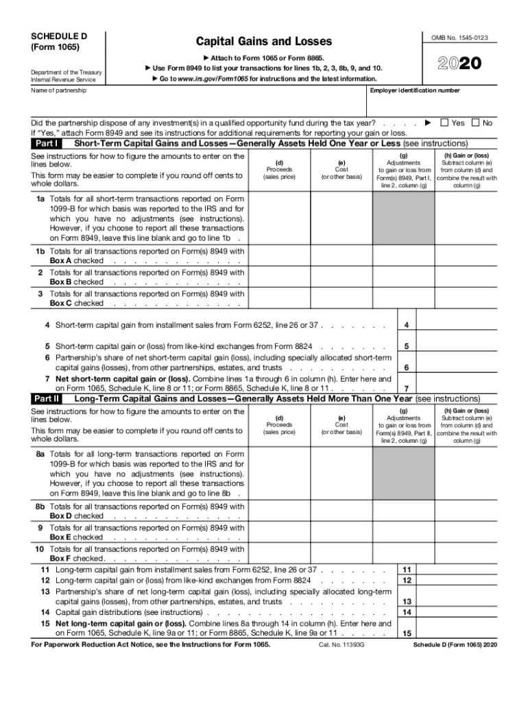  Schedule D Form 1065 Capital Gains and Losses 2020