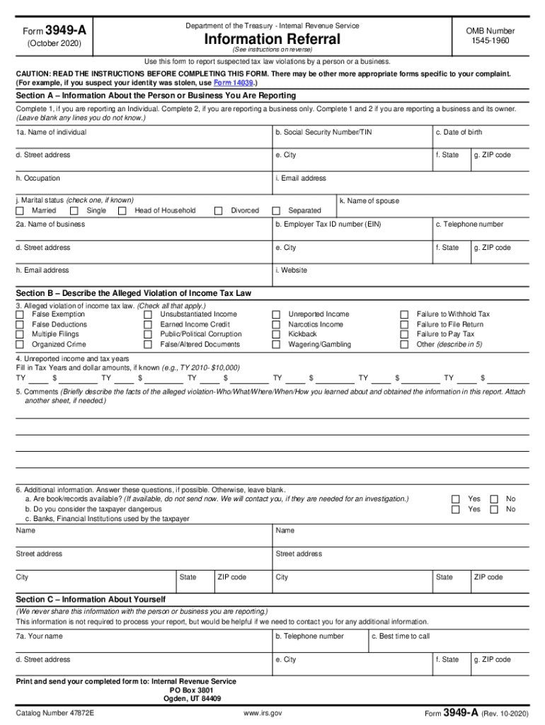  Form 3949 a 2020-2023