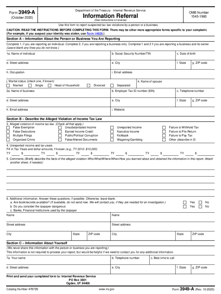  Form 3949 a 2020-2024