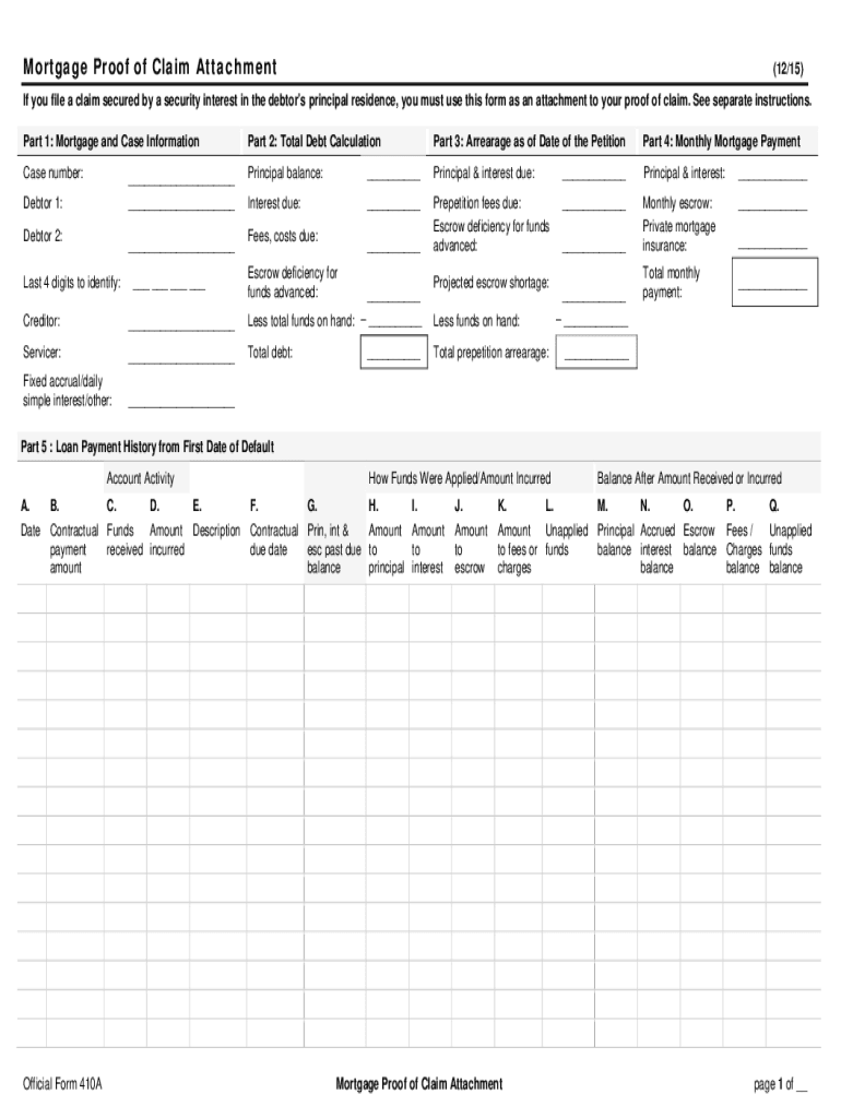 Instructions for Mortgage Proof of Claim Attachment  Form