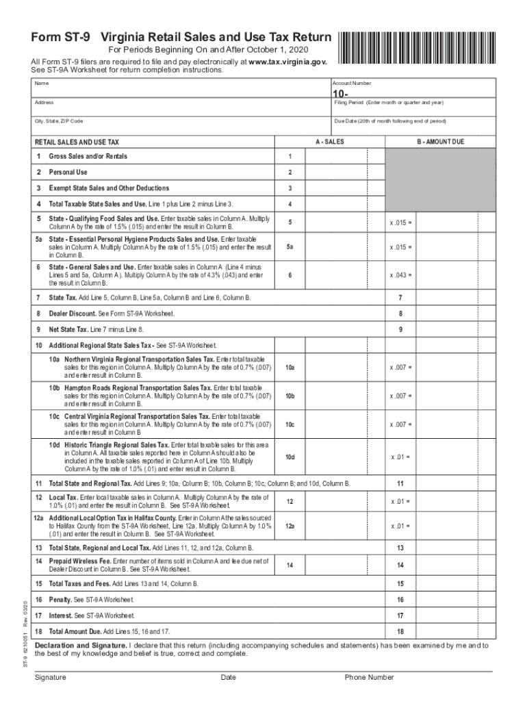  Form ST 9, Virginia Retail Sales and Use Tax Form ST 9, Virginia Retail Sales and Use Tax 2020