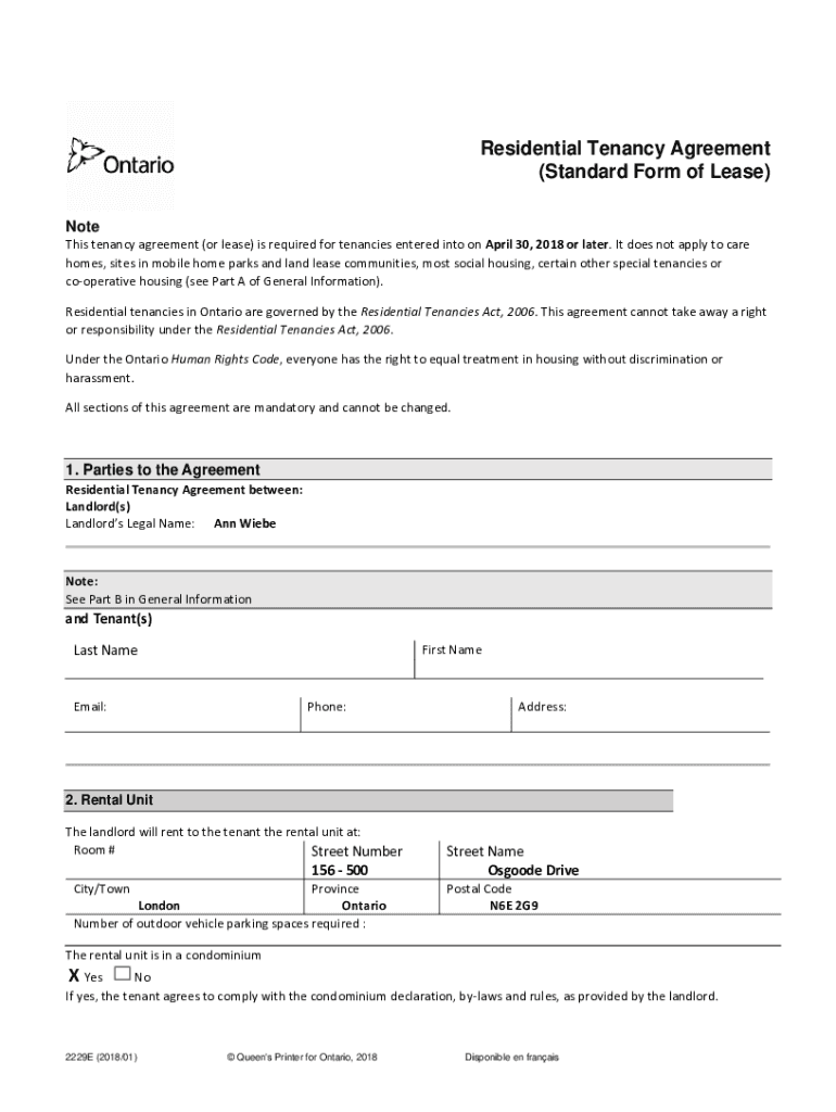 Residential Tenancy Agreement Standard Form of Lease