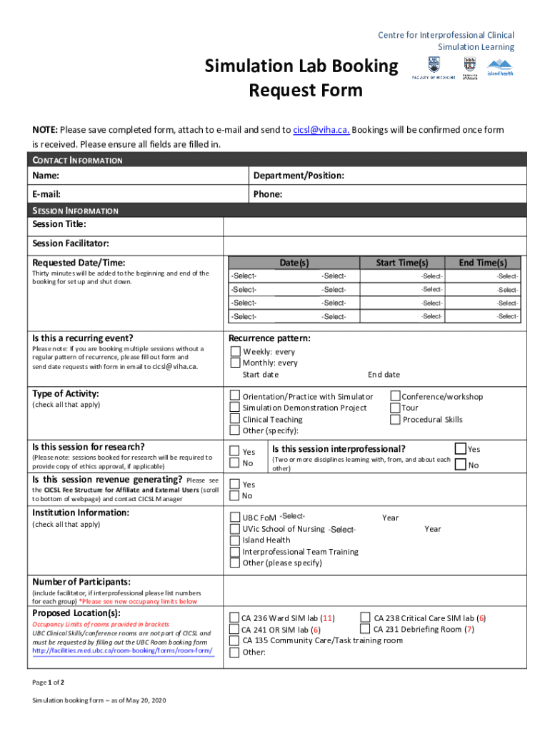 Booking and Planning a HFPS Learning Activity Booking Process  Form