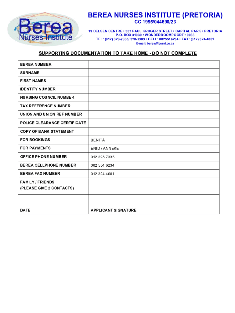 Berea Nurses Institute Online Application  Form