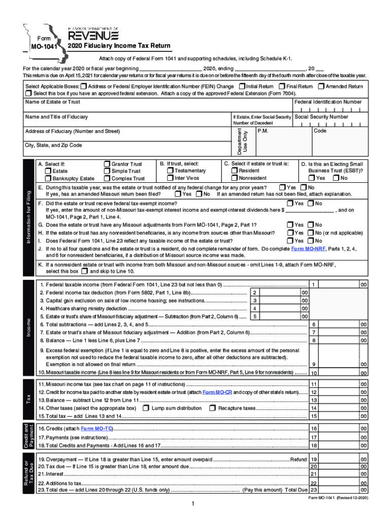  Form MO 1041 Fiduciary Income Tax Return 2020