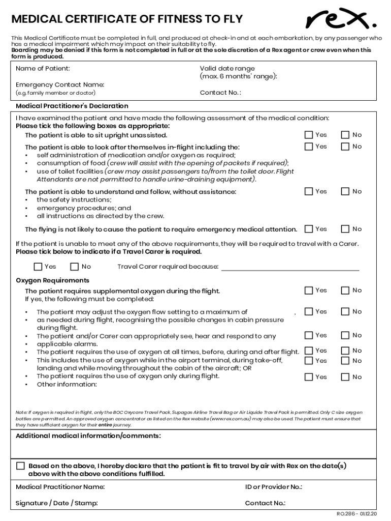 This Medical Certificate Must Be Completed in Full, and Produced at Check in and at Each Embarkation, by Any Passenger Who  Form