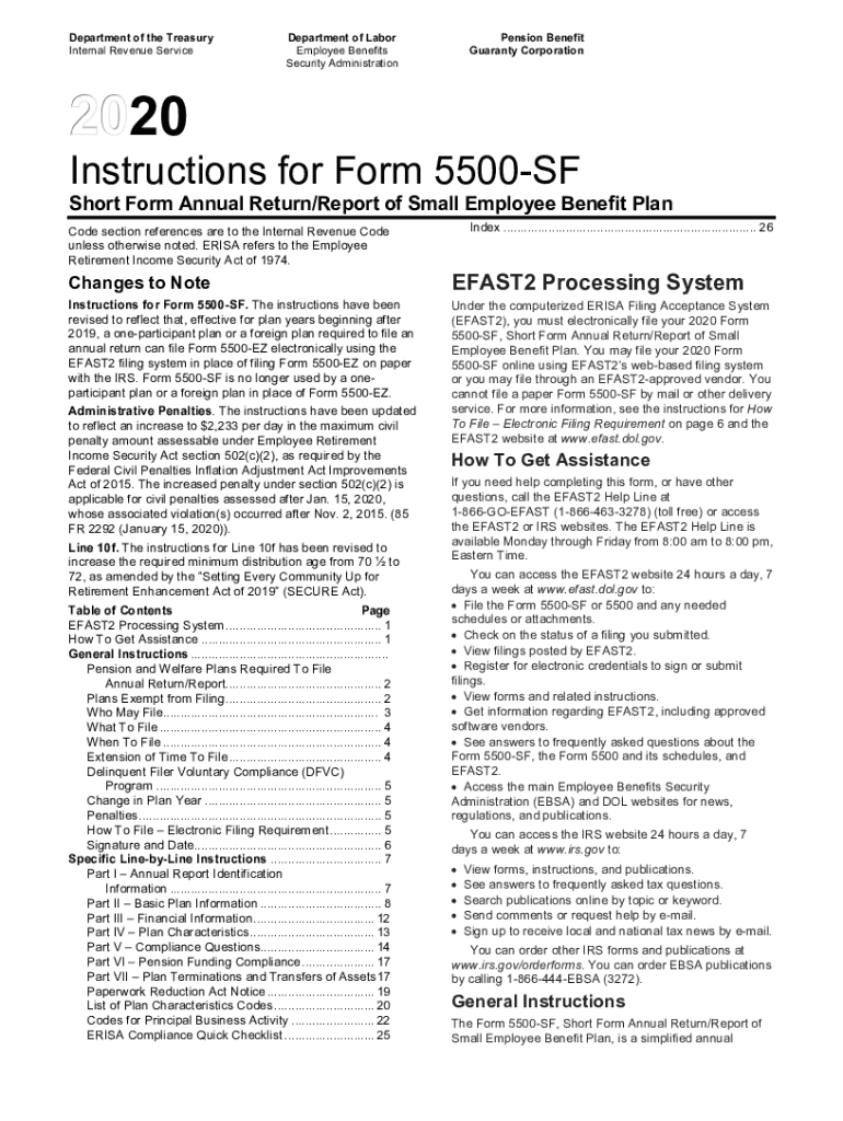 Instructions for Form 5500 SF