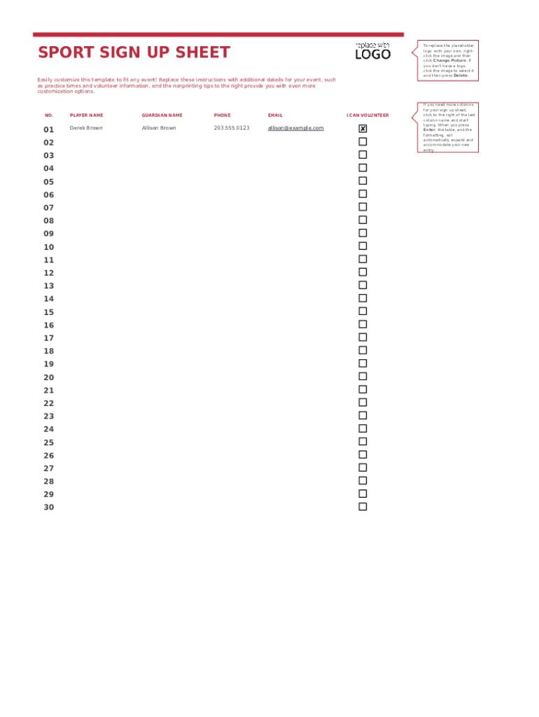 Sign Up Sheet Form