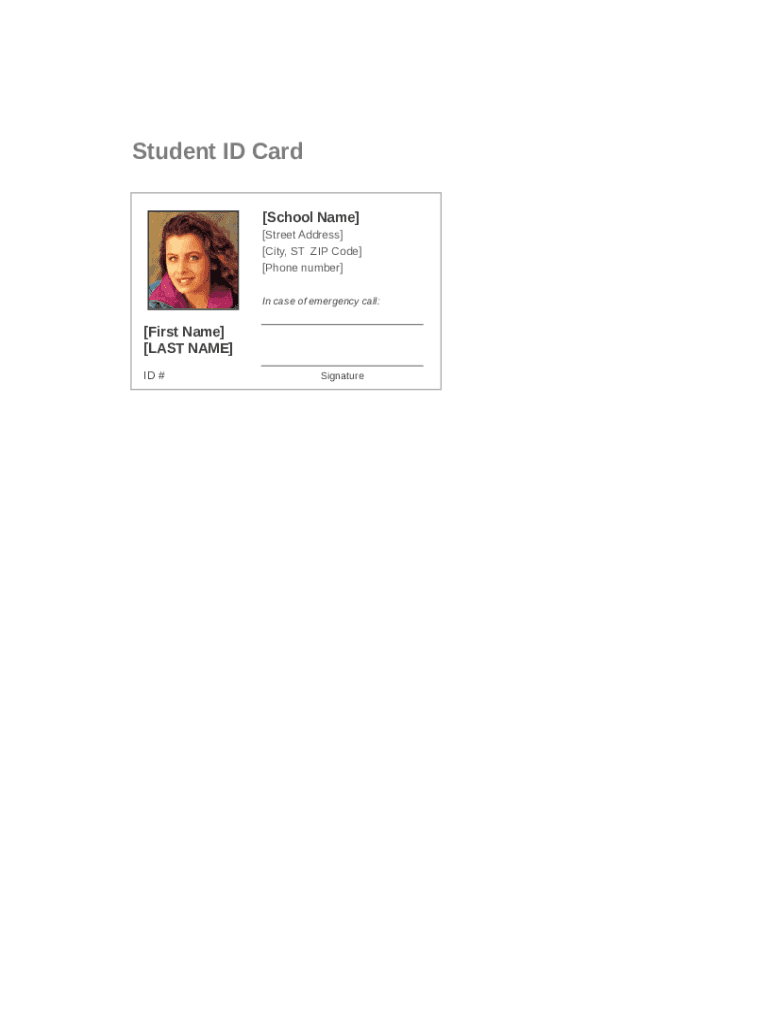 Student ID Card Template  Form