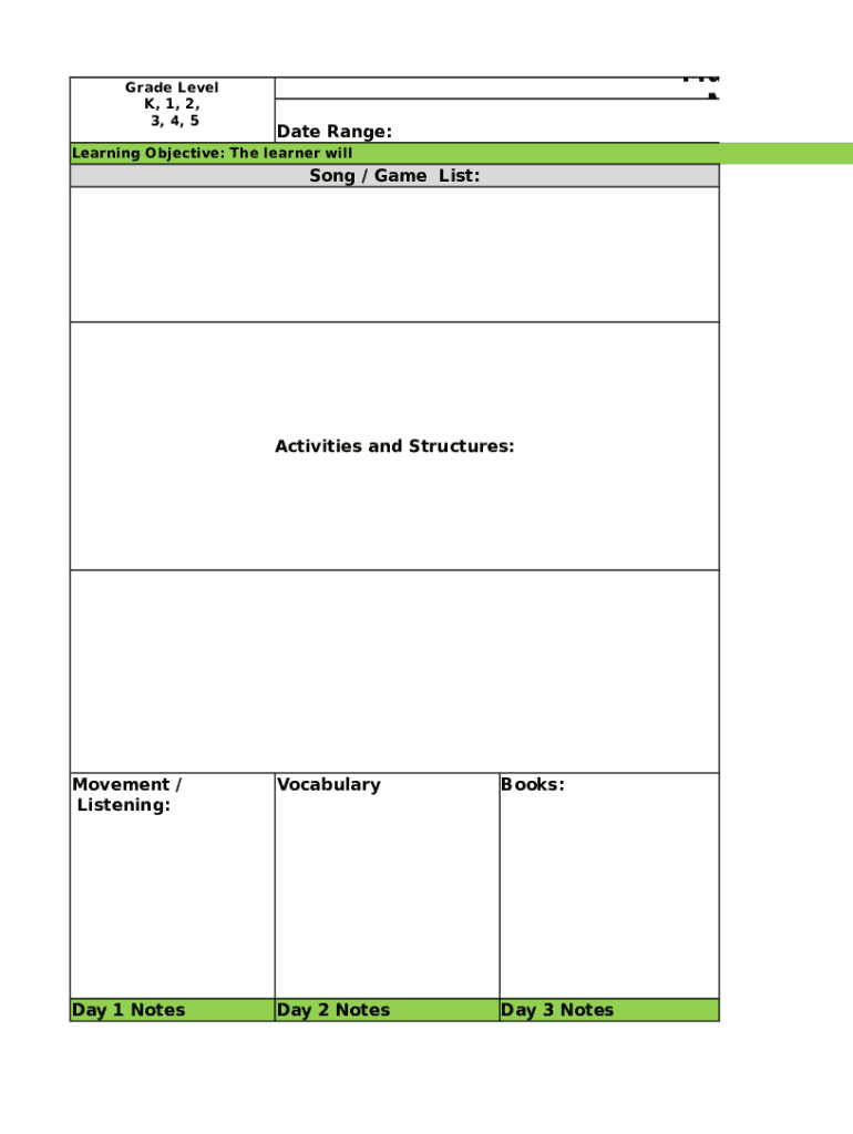 Music Lesson Plan  Form