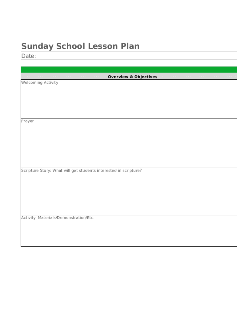 Sunday School Lesson Plan  Form