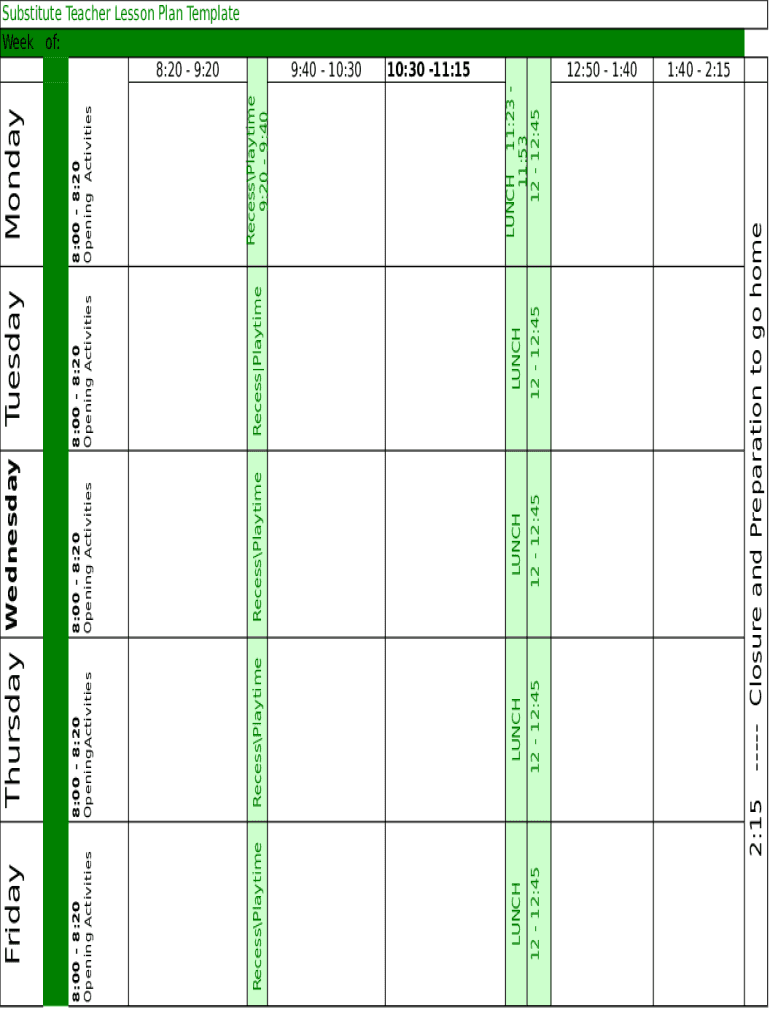 Substitute Lesson Plan  Form