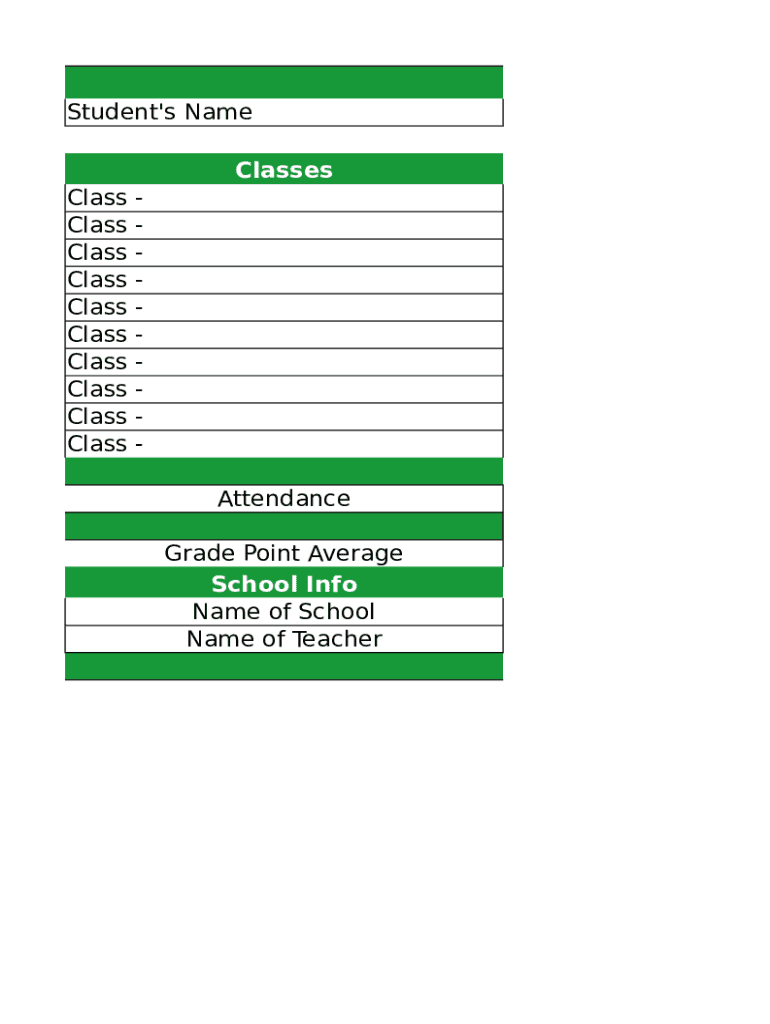 Report Card Template  Form