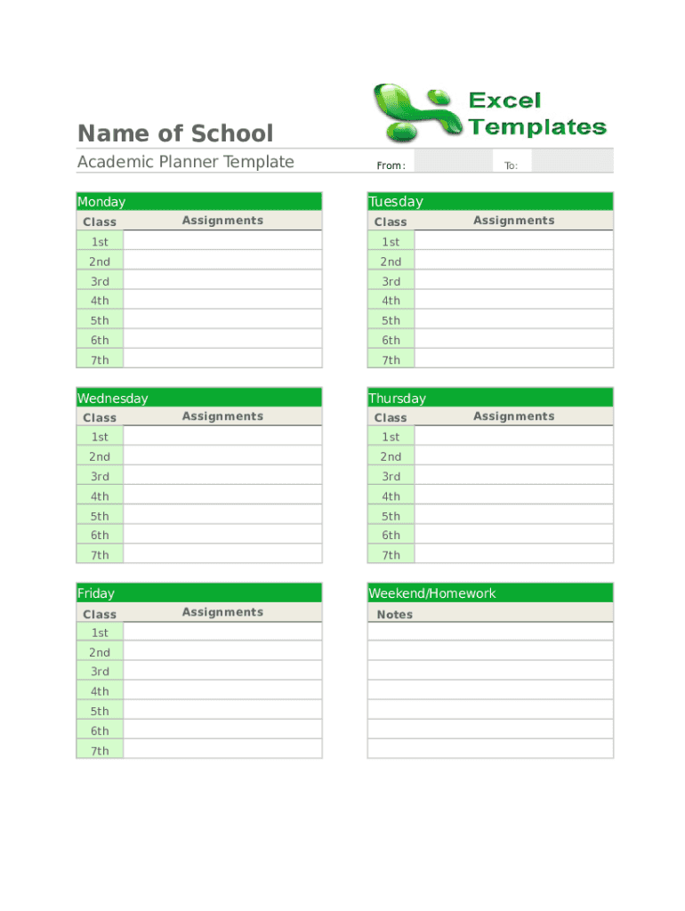 Academic Planner  Form