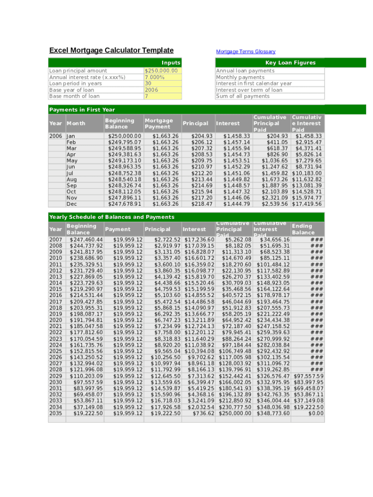 Mortgage Calculator Excel  Form