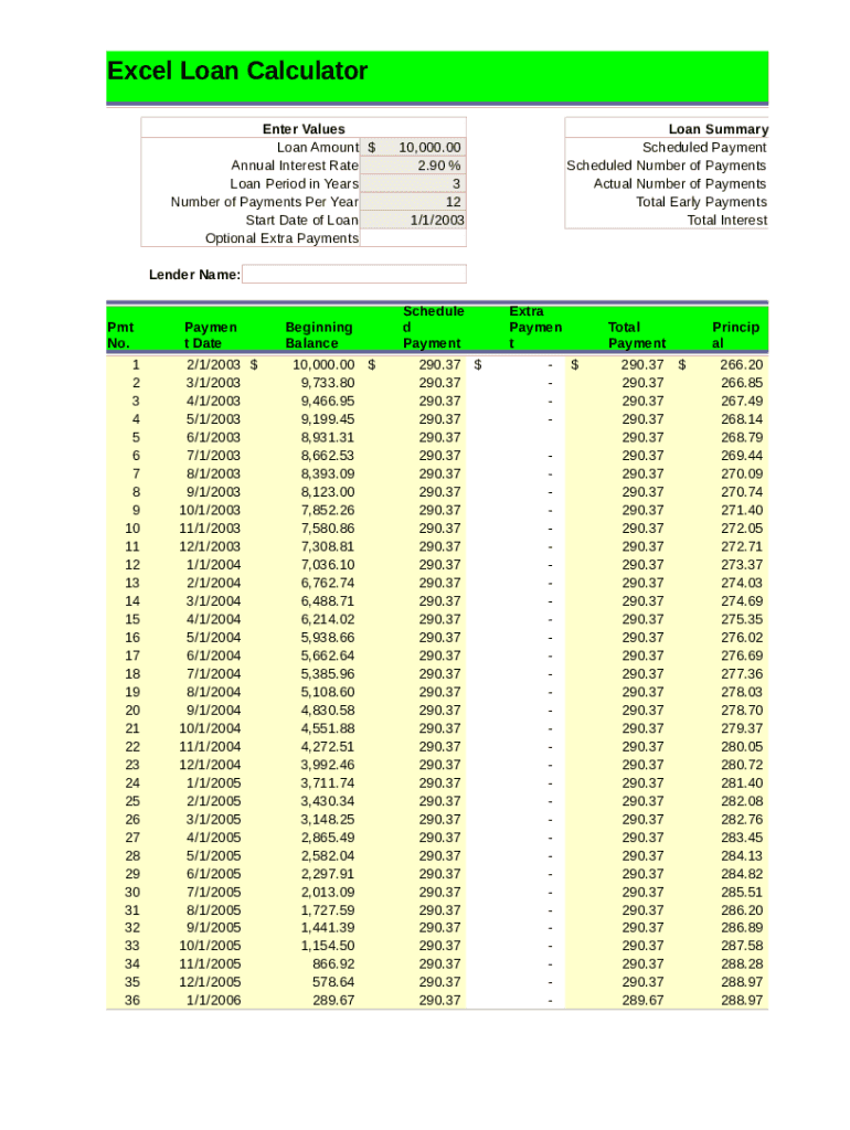 Excel Loan Calculator  Form