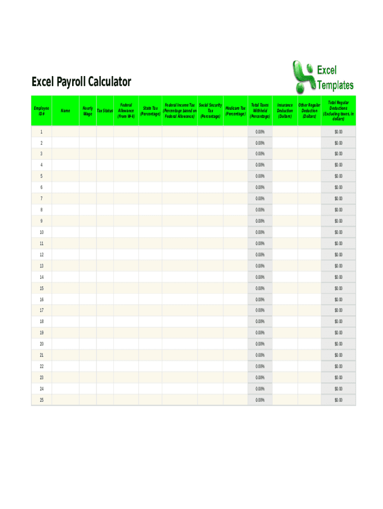 Payroll Calculator Sheet  Form
