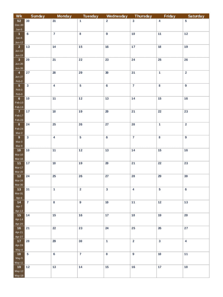 Monthly Calendar Sheet  Form