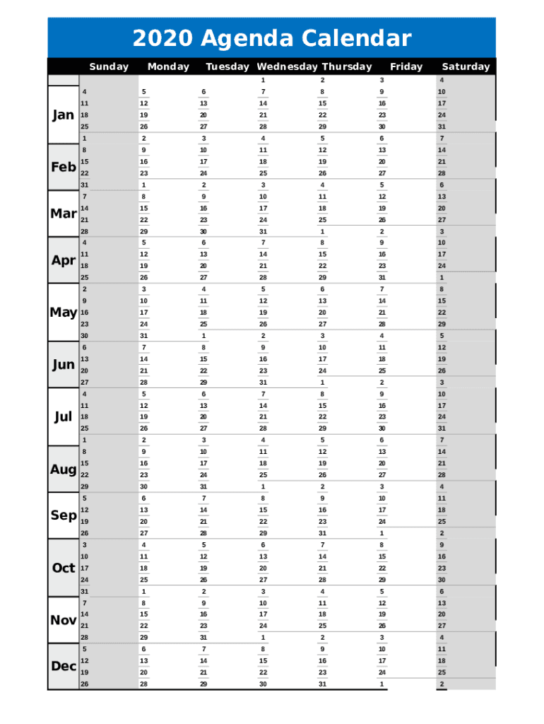 Agenda Calendar Template  Form