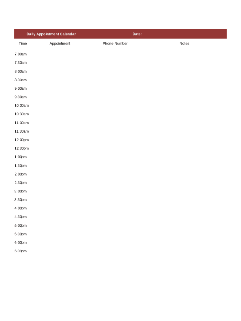 Daily Appointment Calendar  Form