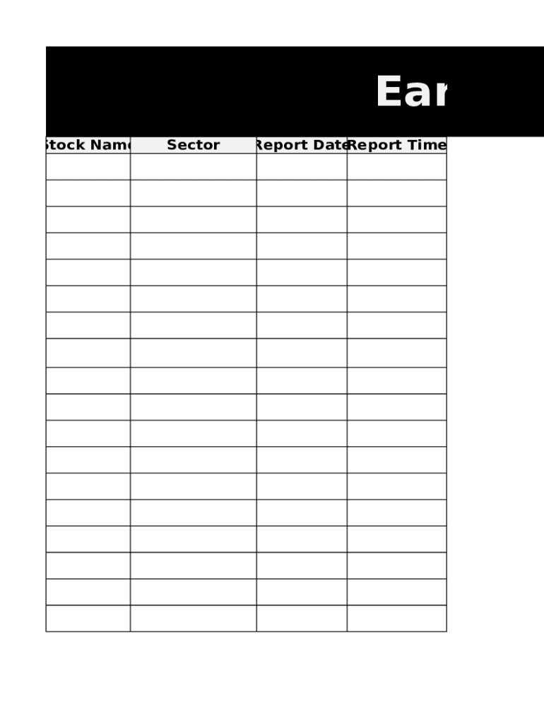 Earnings Calendar  Form