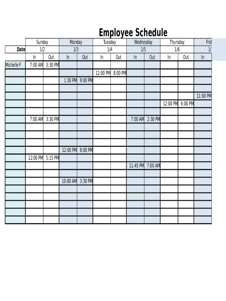 Printable Work Schedule  Form
