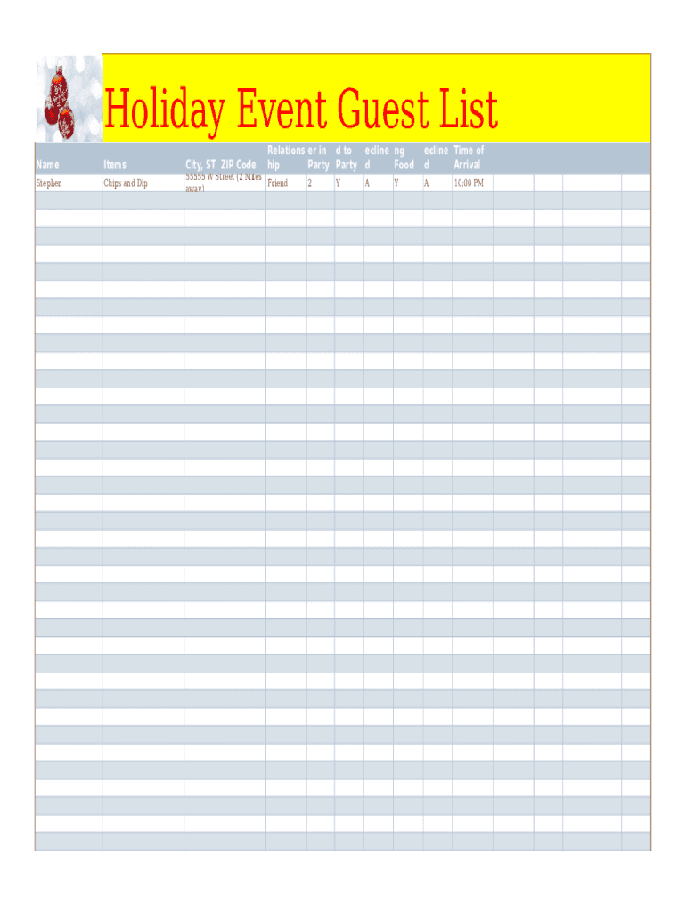 Guest List Spreadsheet  Form