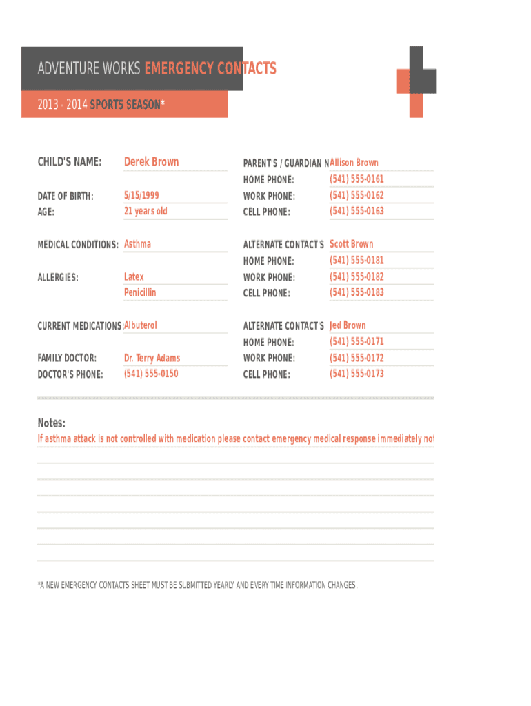 Emergency Contact Form Template