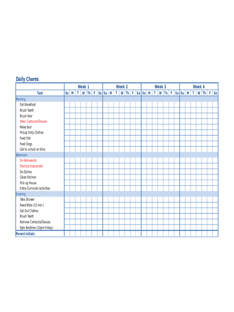 Chore Chart for Kids  Form