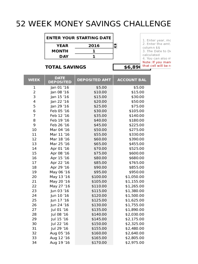 52 Week Money Saving Challenge  Form