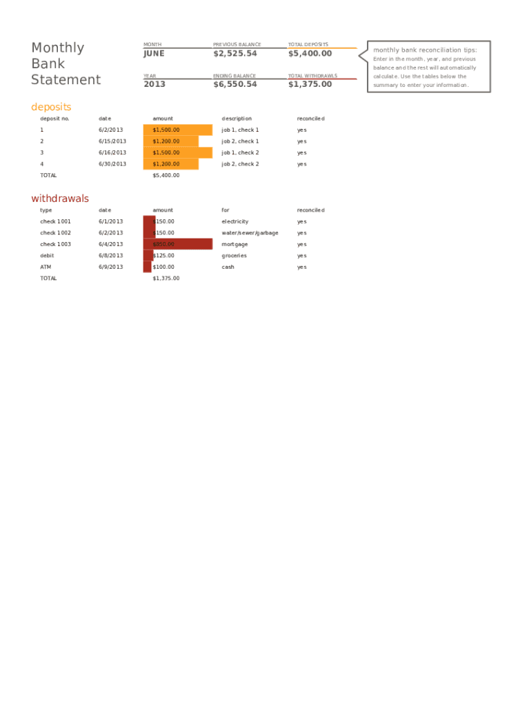 Bank Statement Document  Form