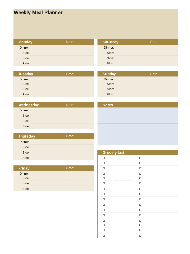 Meal Planner Sheet  Form