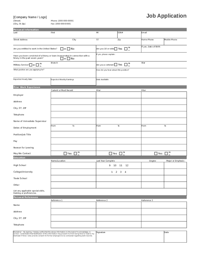 Job Application Template  Form