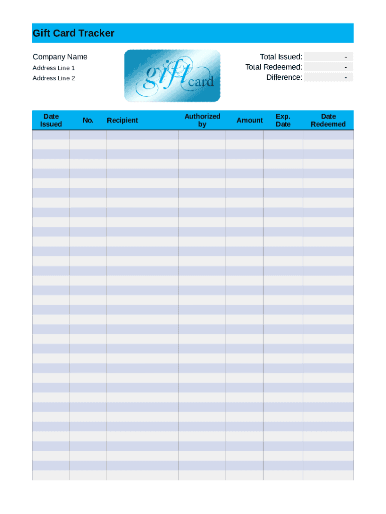 Gift Card Tracker  Form