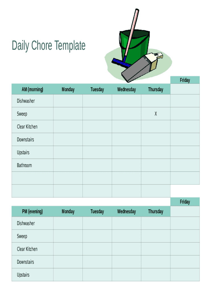 Chore Template Excel  Form