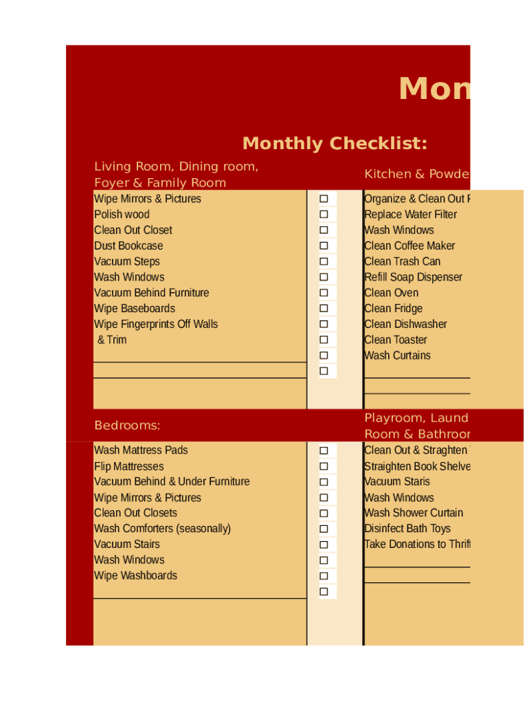 House Cleaning Worksheet  Form