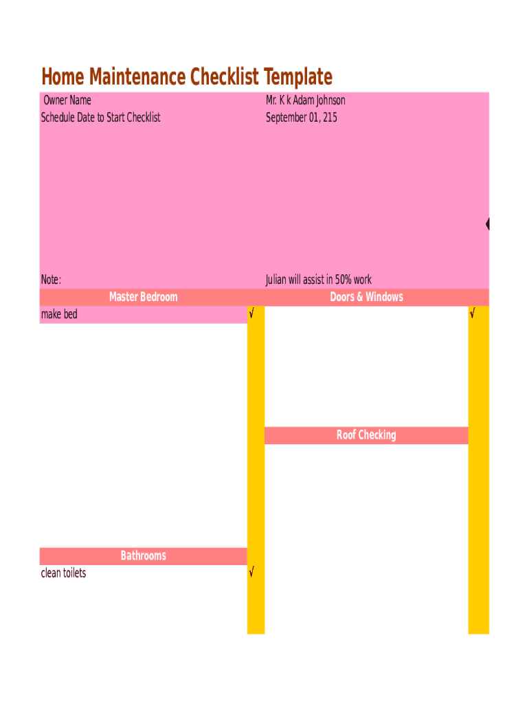 Maintenance Template Excel  Form