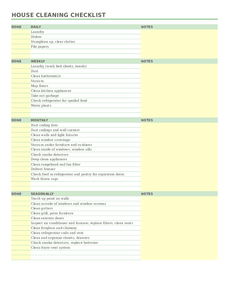 Cleaning Schedule  Form